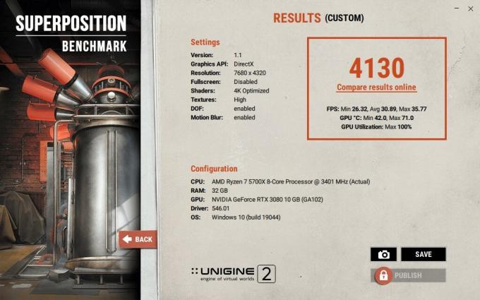 Unigine Superposition GPU benchmark 4K postavke
