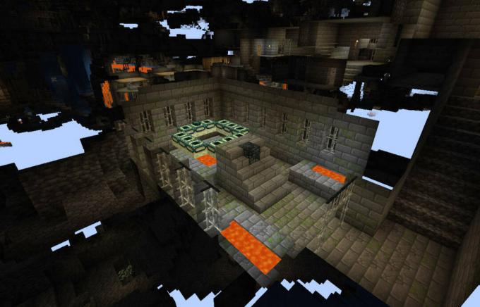 Sala del portal de la fortaleza en Minecraft.